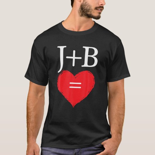 Initiaal Letter J Plus B Couples Love Monogram T-shirt (Voorkant)