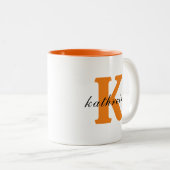 Initiaal letter k eenvoudig monogram moderne stijl tweekleurige koffiemok (Voorkant rechts)