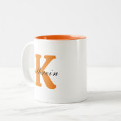 Initiaal letter k eenvoudig monogram moderne stijl tweekleurige koffiemok (Voorkant links)