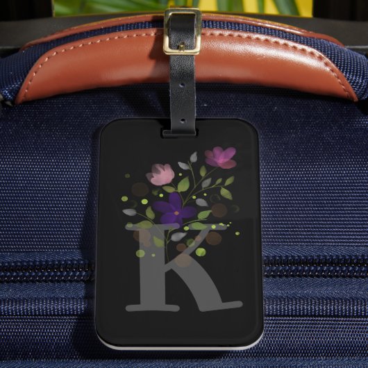 Initiaal Letter K Plus Floral Design Bagagelabel (Voorkant Insitu 2)