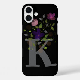 Initiaal Letter K Plus Floral Design iPhone 16 Plus Hoesje