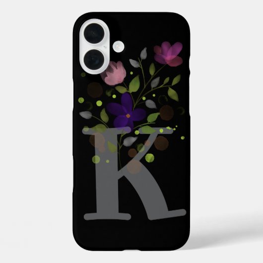 Initiaal Letter K Plus Floral Design Case-Mate iPhone Case (Achterkant)