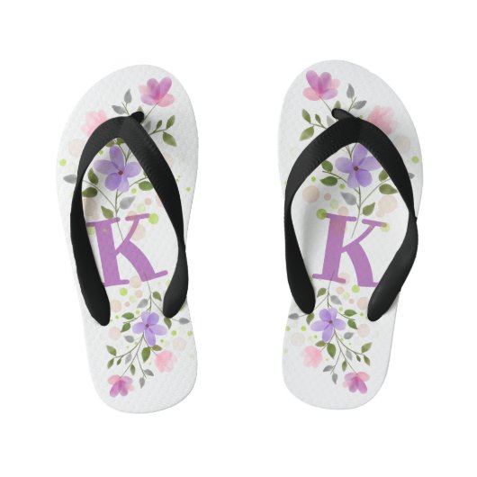 Initiaal Letter K Plus Floral Design Kinder Teenslippers (Voetbed)