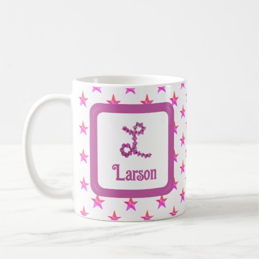 Initiaal letter L sterren roze bloem monogram Koffiemok (Links)