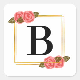 Initiaal letter | letter B met gouden lijst Vierkante Sticker