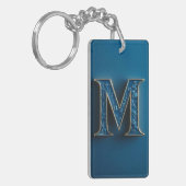 Initiaal letter M blauw Monogram Sleutelhanger (Voorkant Links)