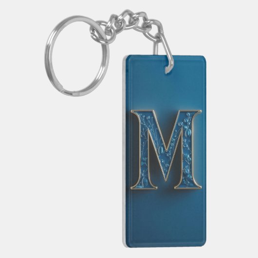 Initiaal letter M blauw Monogram Sleutelhanger (Voorkant Links)