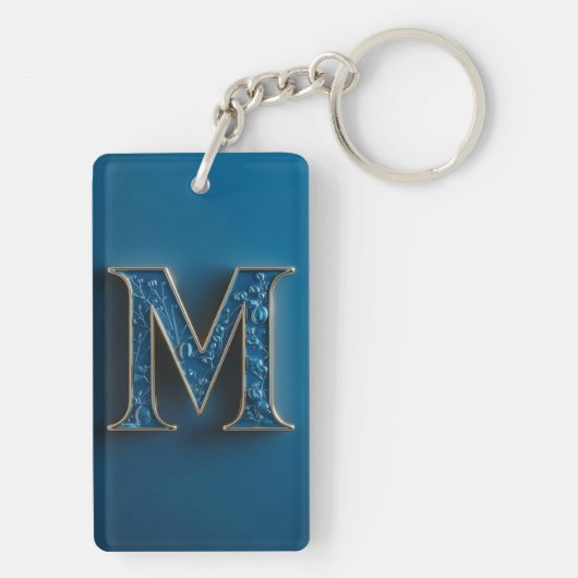Initiaal letter M blauw Monogram Sleutelhanger (achterkant)