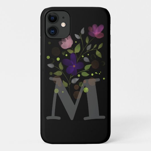 Initiaal Letter M Plus Floral Design Case-Mate iPhone Case (Achterkant)