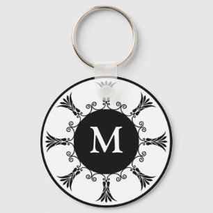 Initiaal Letter Monogram Key chain : zwart Sleutelhanger
