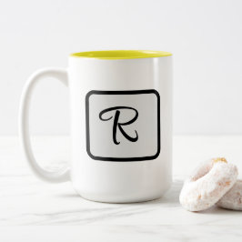 Initiaal Letter Monogram Logo Gele koffiemok Tweekleurige Koffiemok