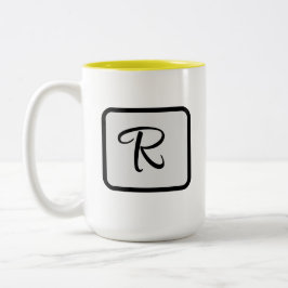 Initiaal Letter Monogram Logo Gele koffiemok Tweekleurige Koffiemok