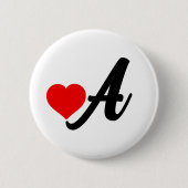 Initiaal Letter Monogram met Rode Hart Ronde Button 5,7 Cm (Voorkant)