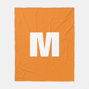 Initiaal Letter Monogram Modern Stijl Oranje Wit Fleece Deken