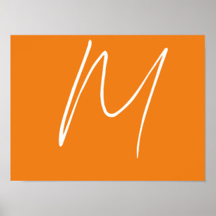 Initiaal Letter Monogram Modern Stijl Oranje Wit Poster