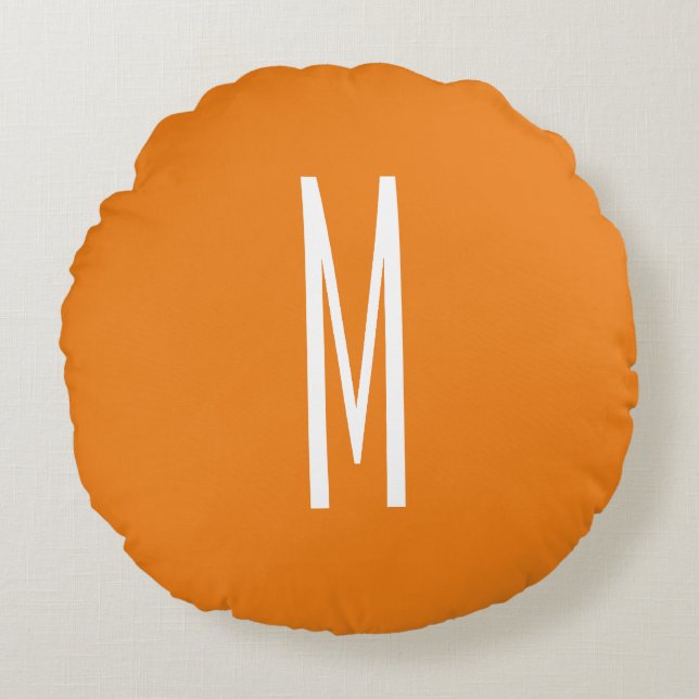 Initiaal Letter Monogram Modern Stijl Oranje Wit Rond Kussen (Voorkant)