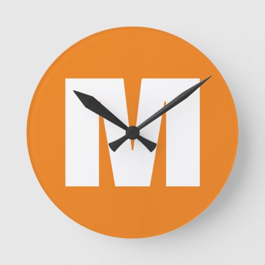 Initiaal Letter Monogram Modern Stijl Oranje Wit Ronde Klok (Voorkant)