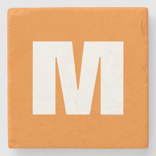 Initiaal Letter Monogram Modern Stijl Oranje Wit Stenen Onderzetter (Voorkant)