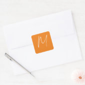 Initiaal Letter Monogram Modern Stijl Oranje Wit Vierkante Sticker (Envelop)