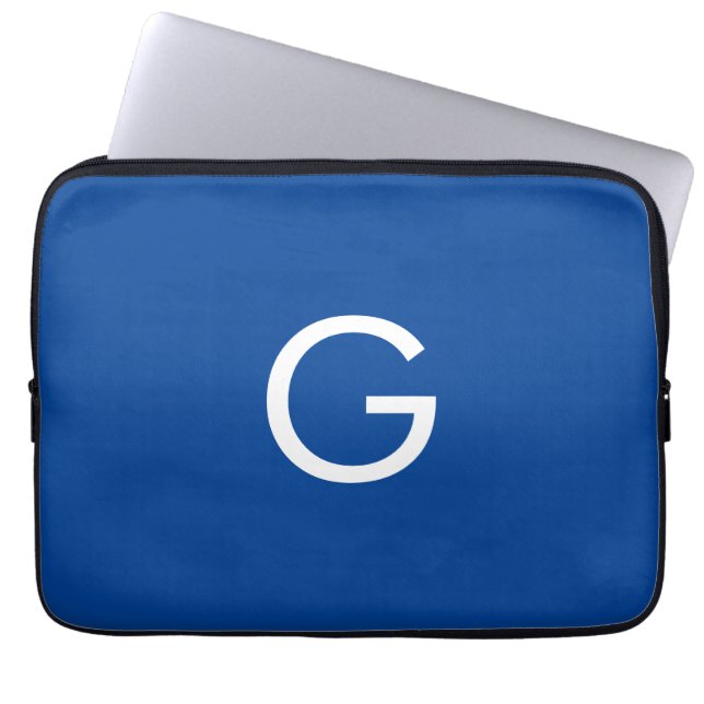 Initiaal Letter Monogram Modern Stijlvol Blauw Laptop Sleeve (Voorkant)
