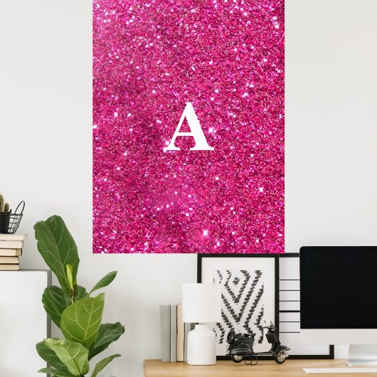 Initiaal Letter Monogram Modern Stijlvol Roze Poster (Thuiskantoor)