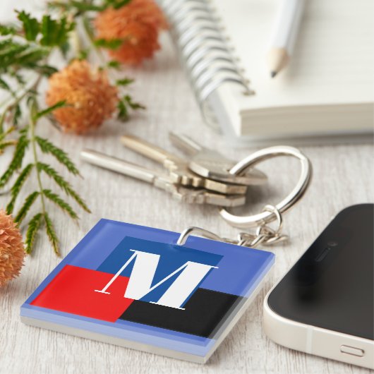 Initiaal Letter Monogram Modern Stijlvol Sleutelhanger (Voorkant Rechts)