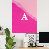 Initiaal Letter Monogram Modern Stylist Roze Poster (Thuiskantoor)