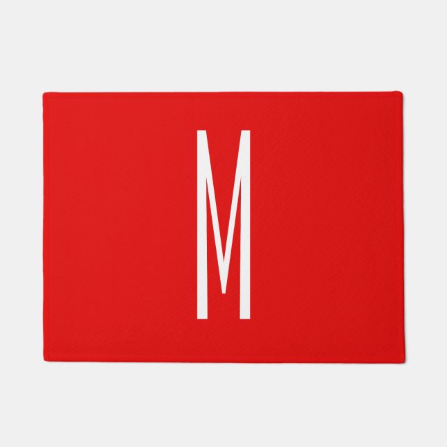 Initiaal Letter Monogram Moderne Stijl Rood Wit Deurmat (Voorkant)