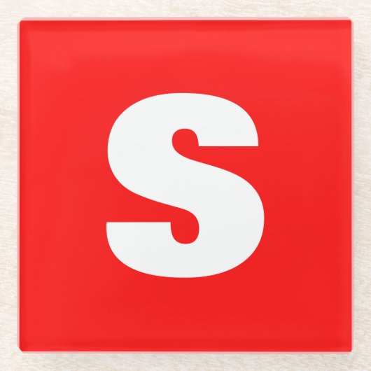 Initiaal Letter Monogram Moderne Stijl Rood Wit Glazen Onderzetter (Voorkant)