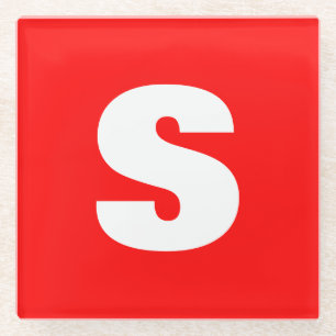 Initiaal Letter Monogram Moderne Stijl Rood Wit Glazen Onderzetter