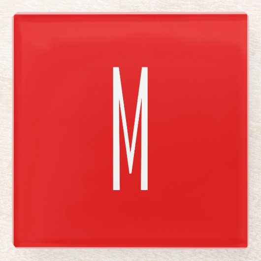 Initiaal Letter Monogram Moderne Stijl Rood Wit Glazen Onderzetter (Voorkant)