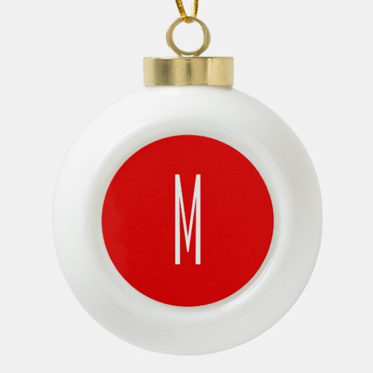 Initiaal Letter Monogram Moderne Stijl Rood Wit Keramische Bal Ornament (Voorkant)