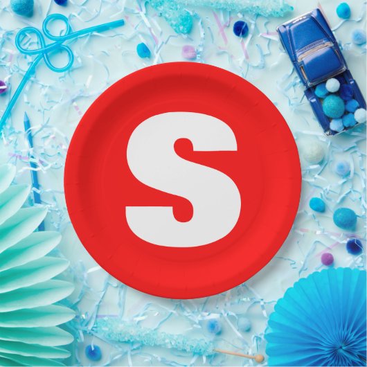 Initiaal Letter Monogram Moderne Stijl Rood Wit Papieren Bordje (Feest)