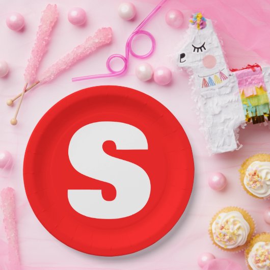 Initiaal Letter Monogram Moderne Stijl Rood Wit Papieren Bordje (Feest)