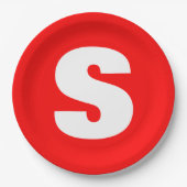 Initiaal Letter Monogram Moderne Stijl Rood Wit Papieren Bordje (Voorkant)
