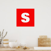 Initiaal Letter Monogram Moderne Stijl Rood Wit Poster (Keuken)