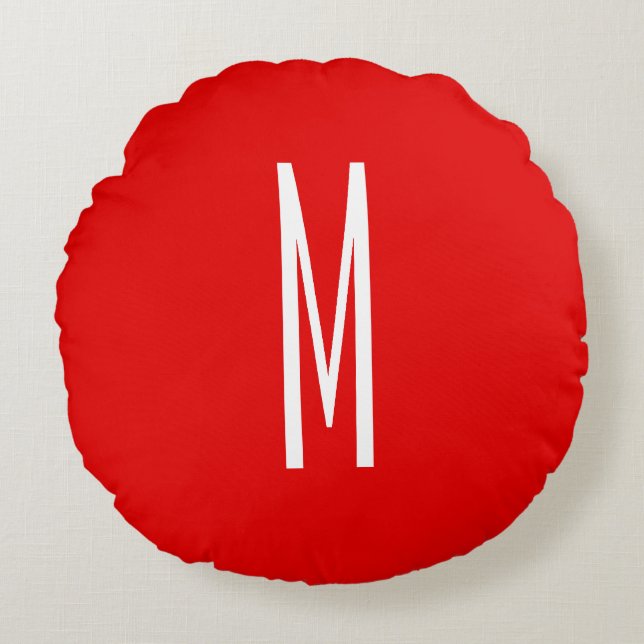 Initiaal Letter Monogram Moderne Stijl Rood Wit Rond Kussen (Voorkant)