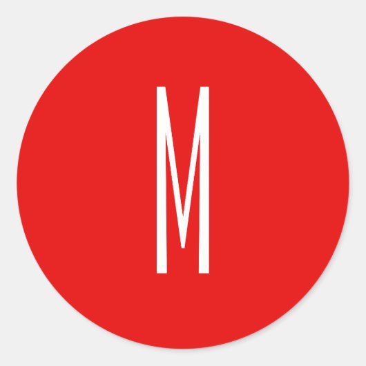 Initiaal Letter Monogram Moderne Stijl Rood Wit Ronde Sticker (Voorkant)