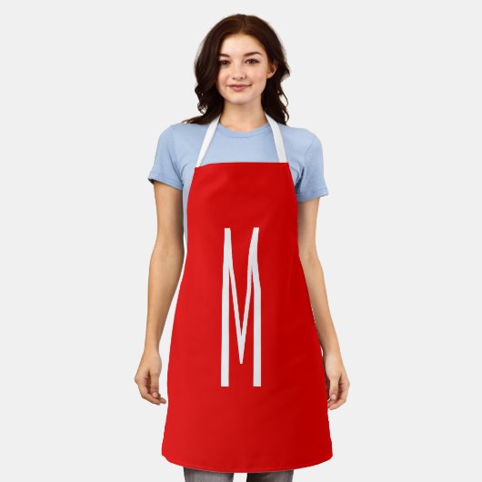 Initiaal Letter Monogram Moderne Stijl Rood Wit Schort (Gedragen)