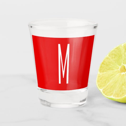 Initiaal Letter Monogram Moderne Stijl Rood Wit Shot Glas (Voorkant)