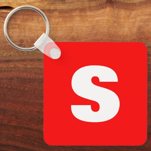 Initiaal Letter Monogram Moderne Stijl Rood Wit Sleutelhanger (Voorkant)