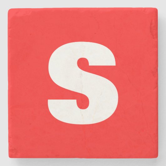 Initiaal Letter Monogram Moderne Stijl Rood Wit Stenen Onderzetter (Voorkant)