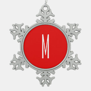 Initiaal Letter Monogram Moderne Stijl Rood Wit Tin Sneeuwvlok Ornament