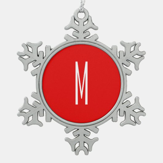 Initiaal Letter Monogram Moderne Stijl Rood Wit Tin Sneeuwvlok Ornament (Voorkant)