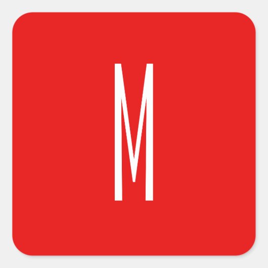 Initiaal Letter Monogram Moderne Stijl Rood Wit Vierkante Sticker (Voorkant)