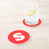 Initiaal Letter Monogram Moderne Stijl Rood Wit Zandsteen Onderzetter (Zijkant)