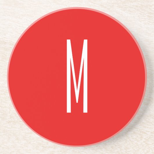 Initiaal Letter Monogram Moderne Stijl Rood Wit Zandsteen Onderzetter (Voorkant)