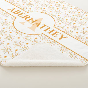 Initiaal Letter Monogram & Naam Hand getrokken Zon Sherpa Deken