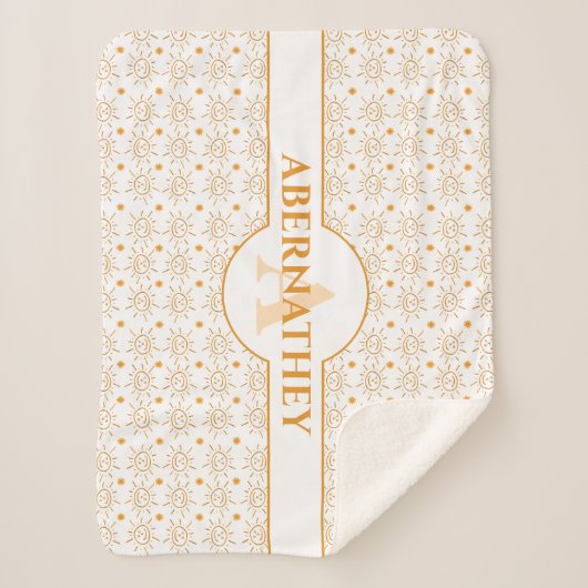 Initiaal Letter Monogram & Naam Hand getrokken Zon Sherpa Deken (Voorkant)
