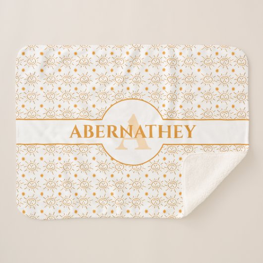 Initiaal Letter Monogram & Naam Hand getrokken Zon Sherpa Deken (Voorkant (horizontaal))